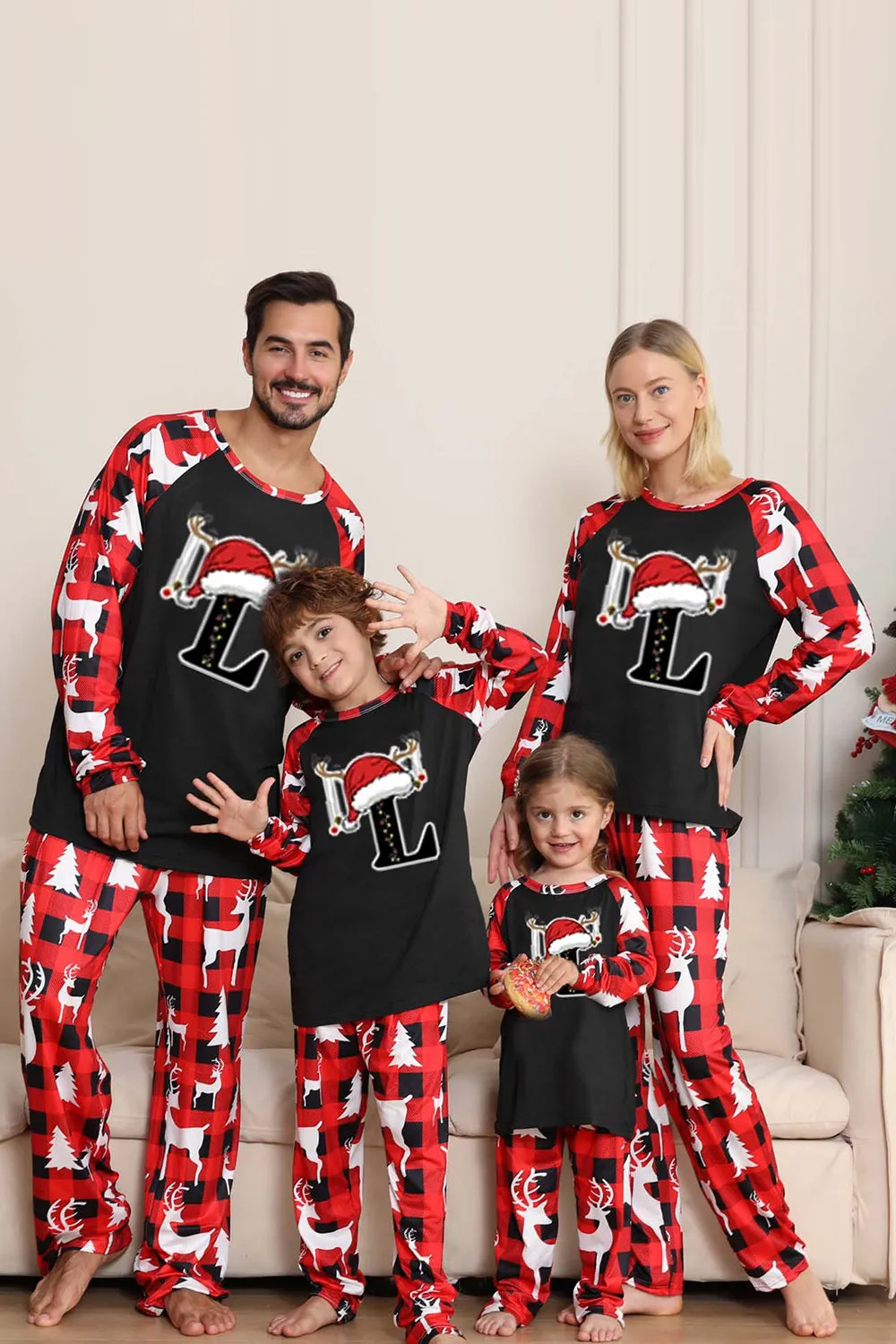 Black Red Deer Pattern Family Christmas Pajamas with Long Sleeve sold by Zapaka product image thumbnail 2