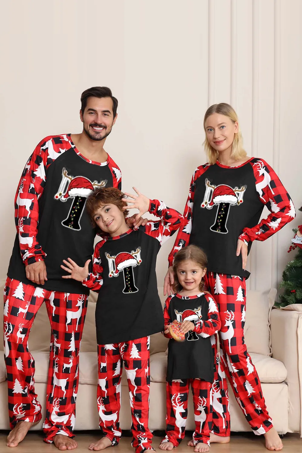 Long Sleeve Family Black Red Christmas Pajamas with Deer Pattern sold by Zapaka product image thumbnail 4