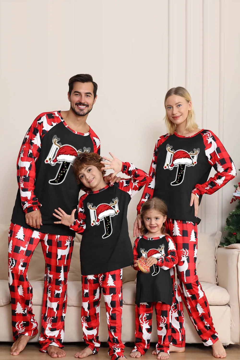 Long Sleeve Family Black Red Christmas Pajamas with Deer Pattern sold by Zapaka product image thumbnail 5