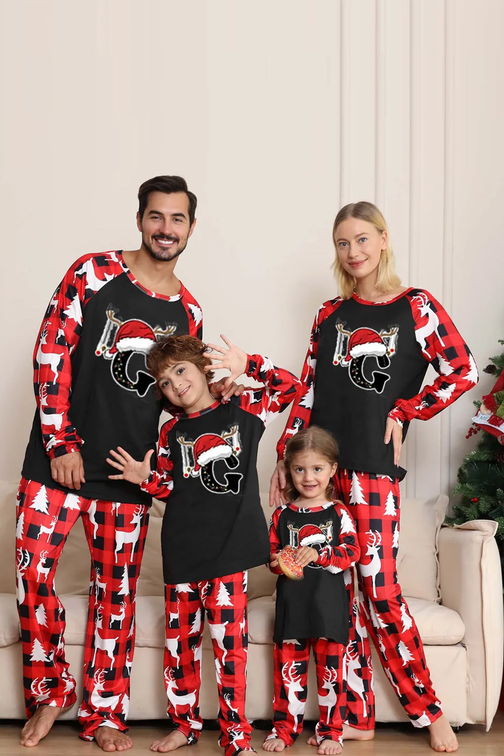 Long Sleeve Family Black Red Christmas Pajamas with Deer Pattern sold by Zapaka product image thumbnail 2