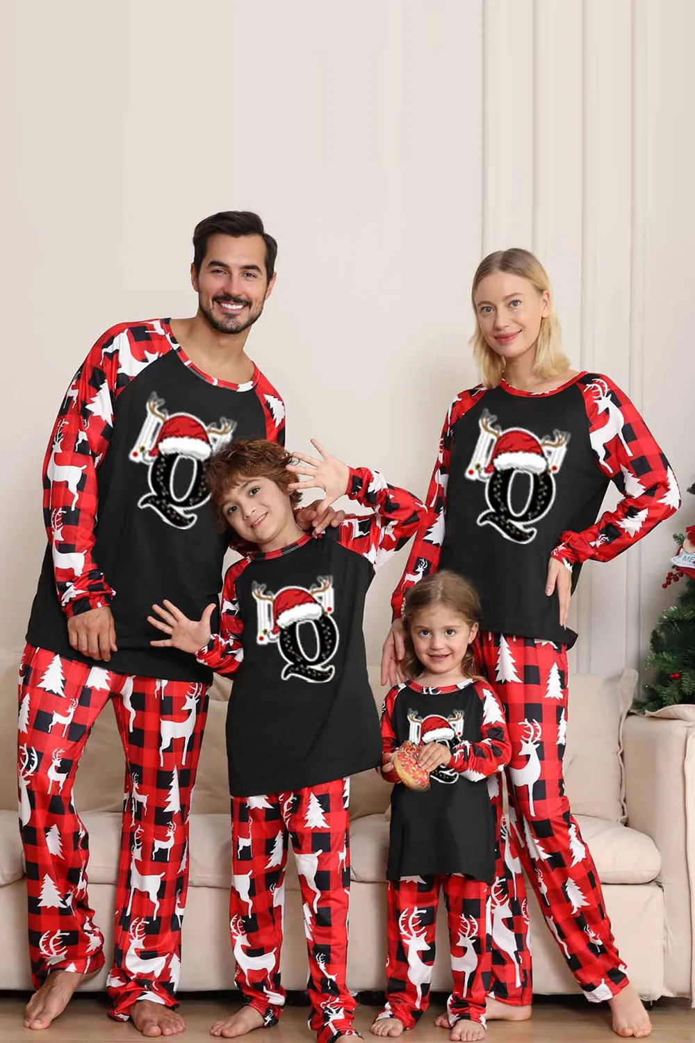 Black and Red Tree and Deer Printed Family Christmas Pajamas sold by Zapaka product image thumbnail 2