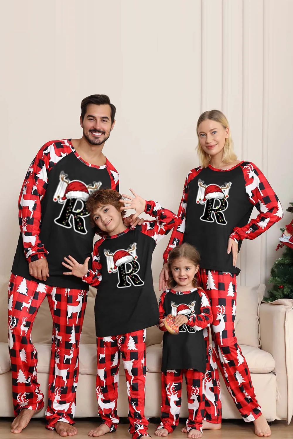 Black and Red Tree and Deer Printed Family Christmas Pajamas sold by Zapaka product image thumbnail 3