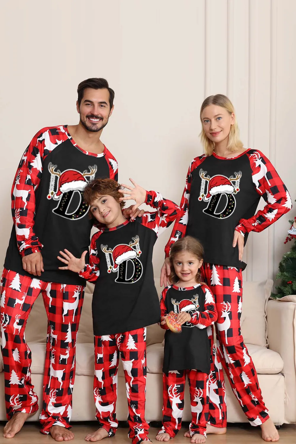 Black Red Long Sleeve Family Christmas Pajamas with Deer Pattern sold by Zapaka product image thumbnail 4