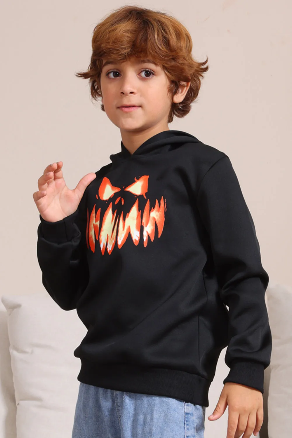 Black Devil Pumpkin Print Hooded Halloween Family Sweatshirts sold by Zapaka product image thumbnail 5