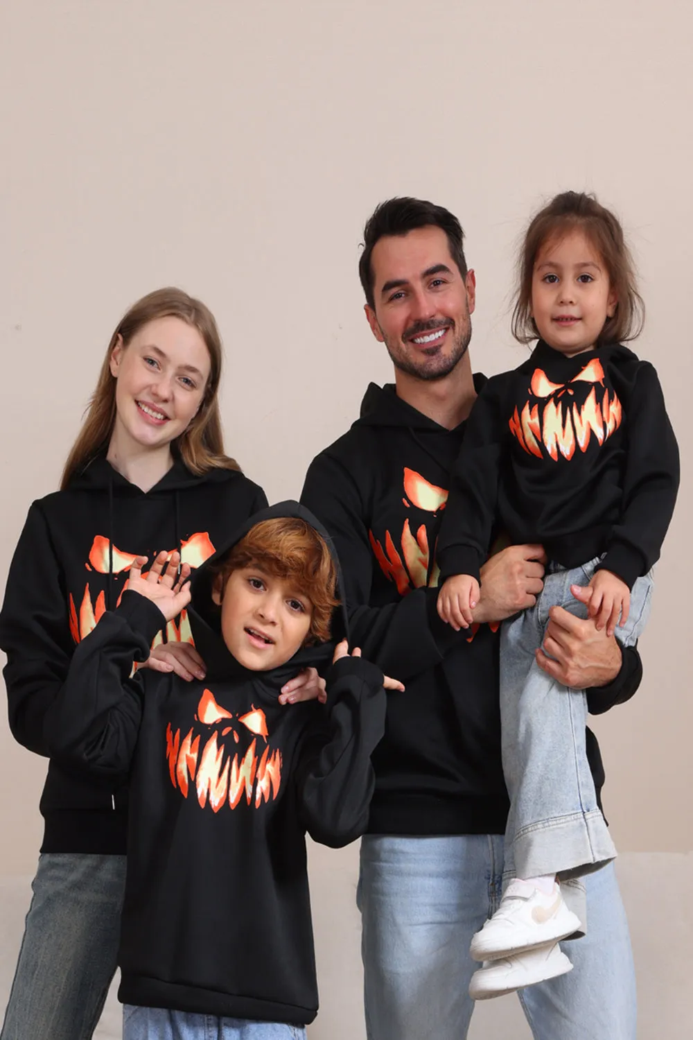 Black Devil Pumpkin Print Hooded Halloween Family Sweatshirts sold by Zapaka
