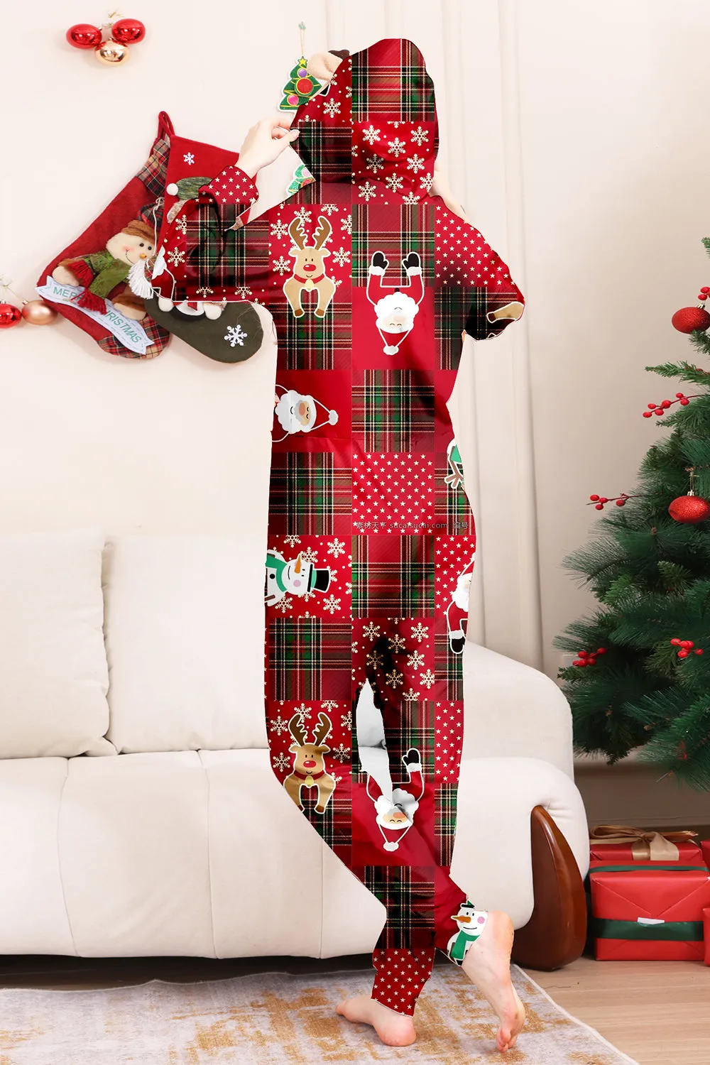 Burgundy Plaid Hooded Snowman Christmas Family Pajamas sold by Zapaka product image thumbnail 4