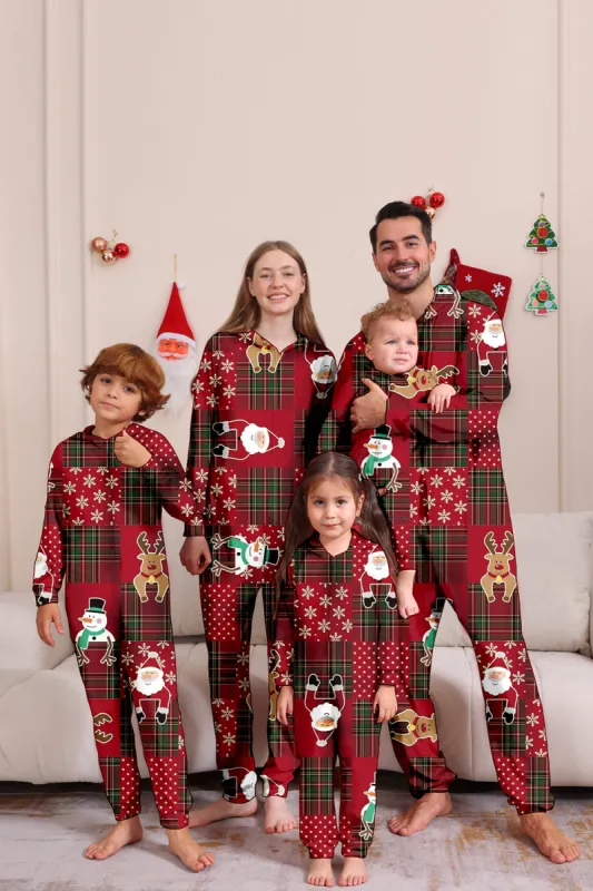 Burgundy Plaid Hooded Snowman Christmas Family Pajamas sold by Zapaka