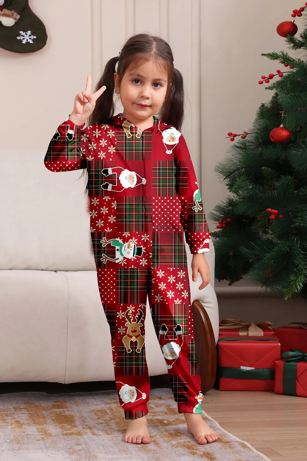 Burgundy Plaid Hooded Snowman Christmas Family Pajamas sold by Zapaka product image thumbnail 2