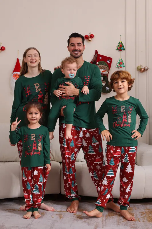 Dark Green Merry Christmas Family Pajama Set made by Zapaka