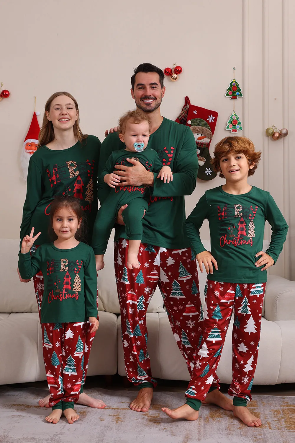 Dark Green Merry Christmas Family Pajama Set sold by Zapaka