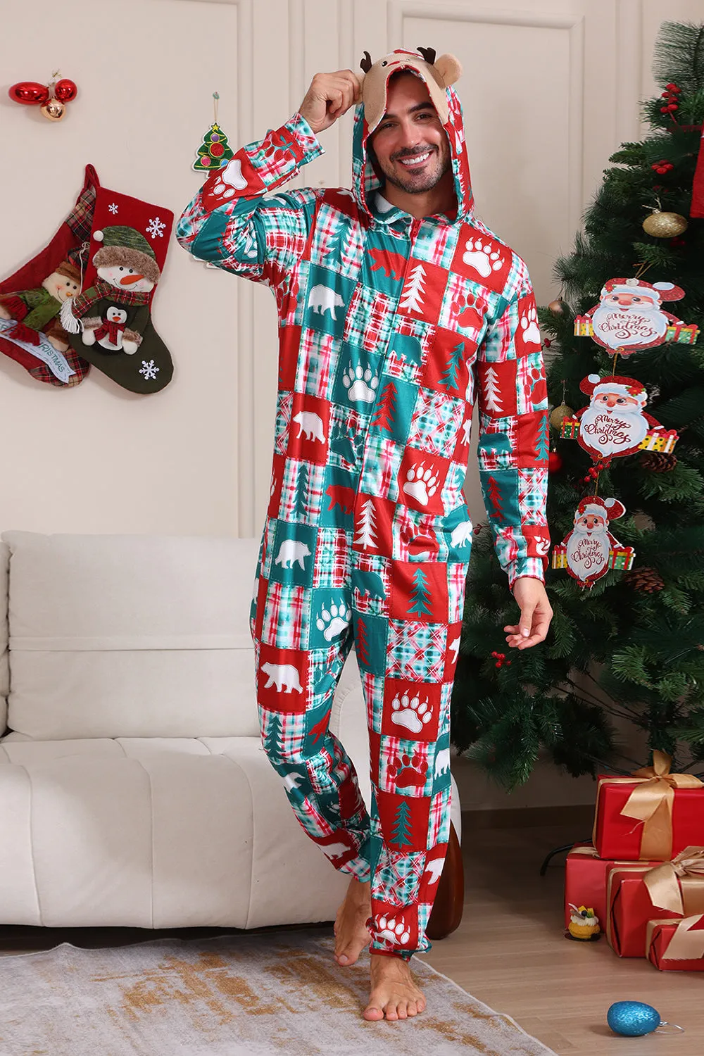 Red and Green Colorblock Christmas Hooded Family Pajama Set sold by Zapaka product image thumbnail 5