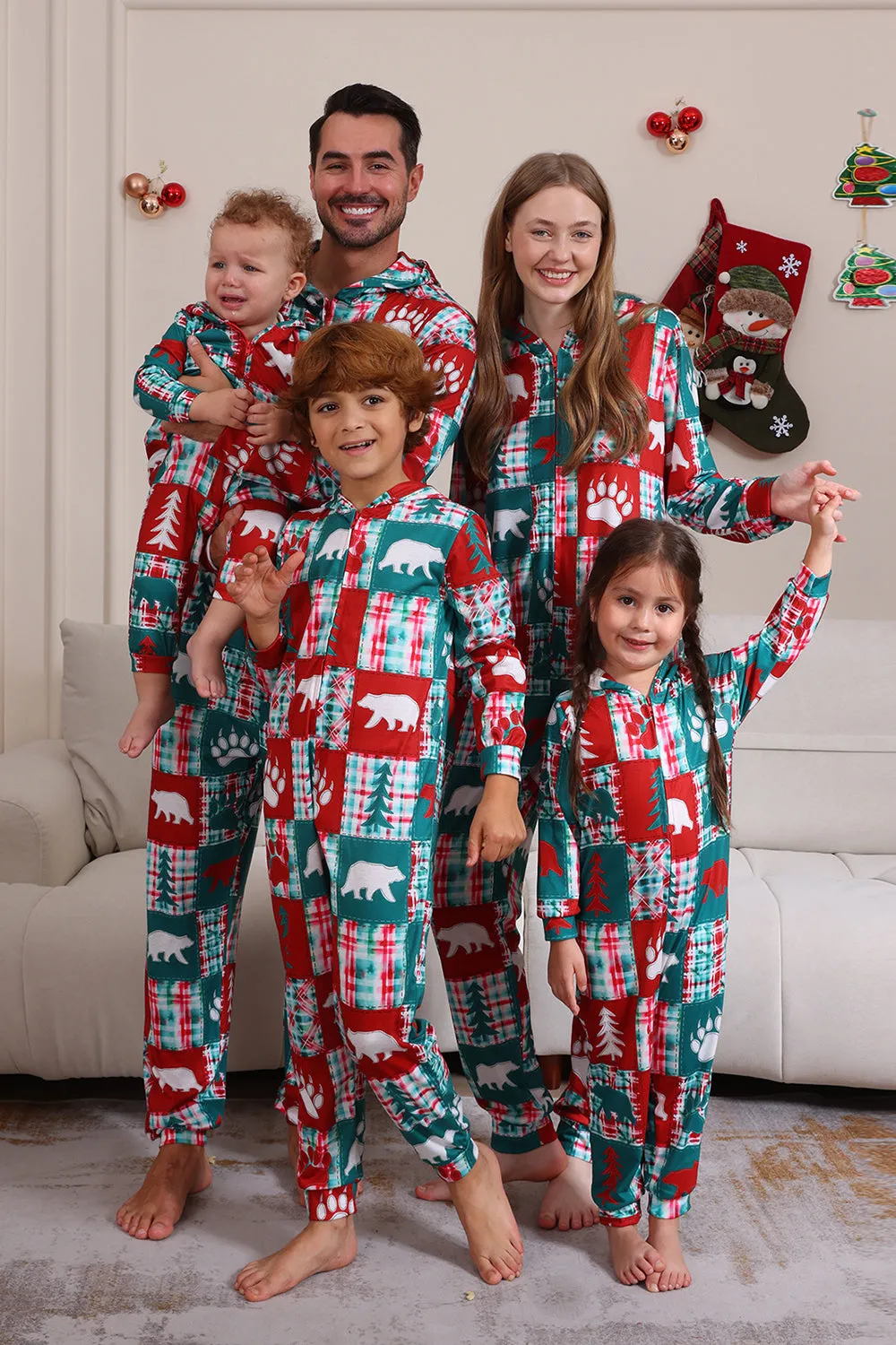Red and Green Colorblock Christmas Hooded Family Pajama Set sold by Zapaka product image thumbnail 2
