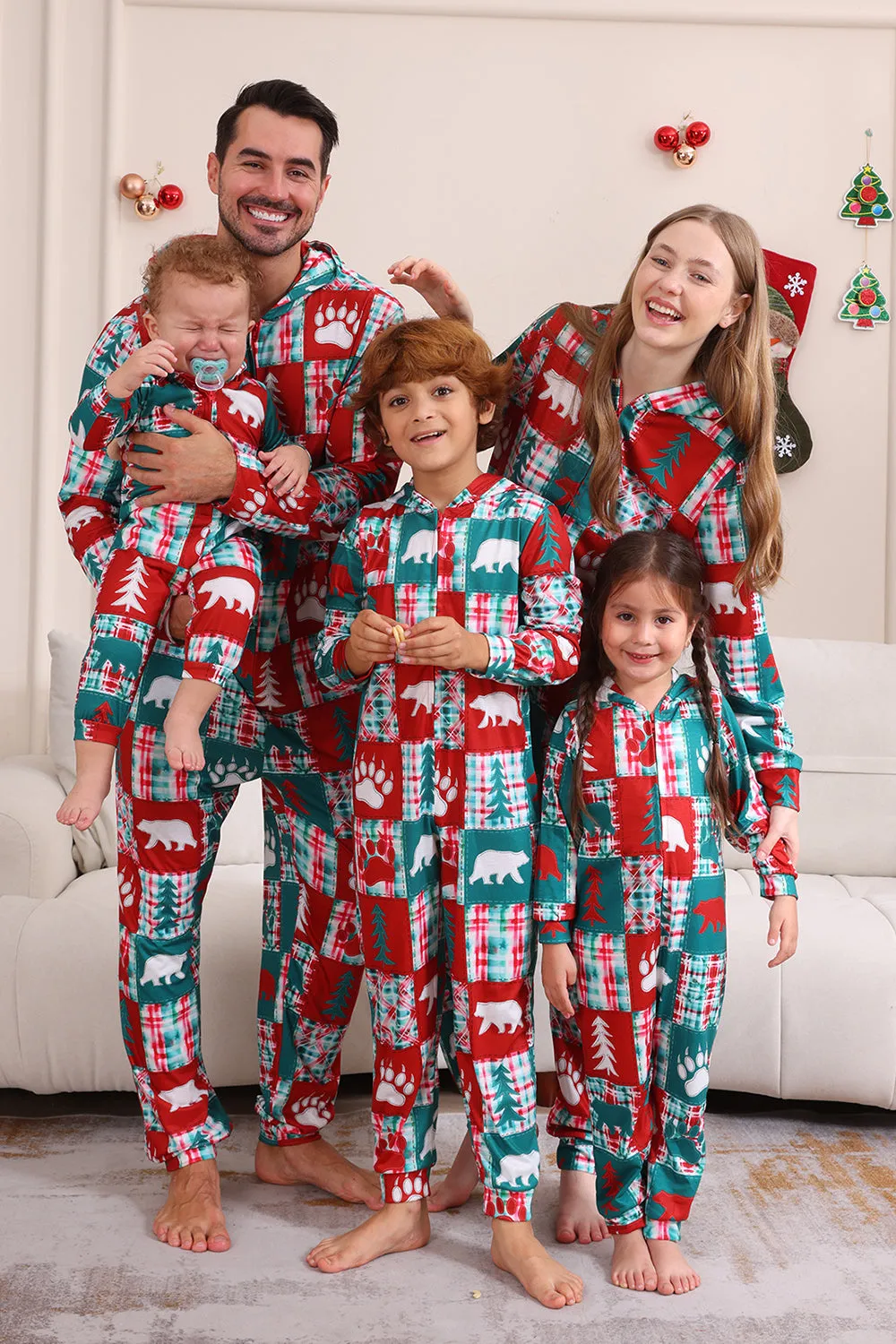 Red and Green Colorblock Christmas Hooded Family Pajama Set sold by Zapaka product image thumbnail 3