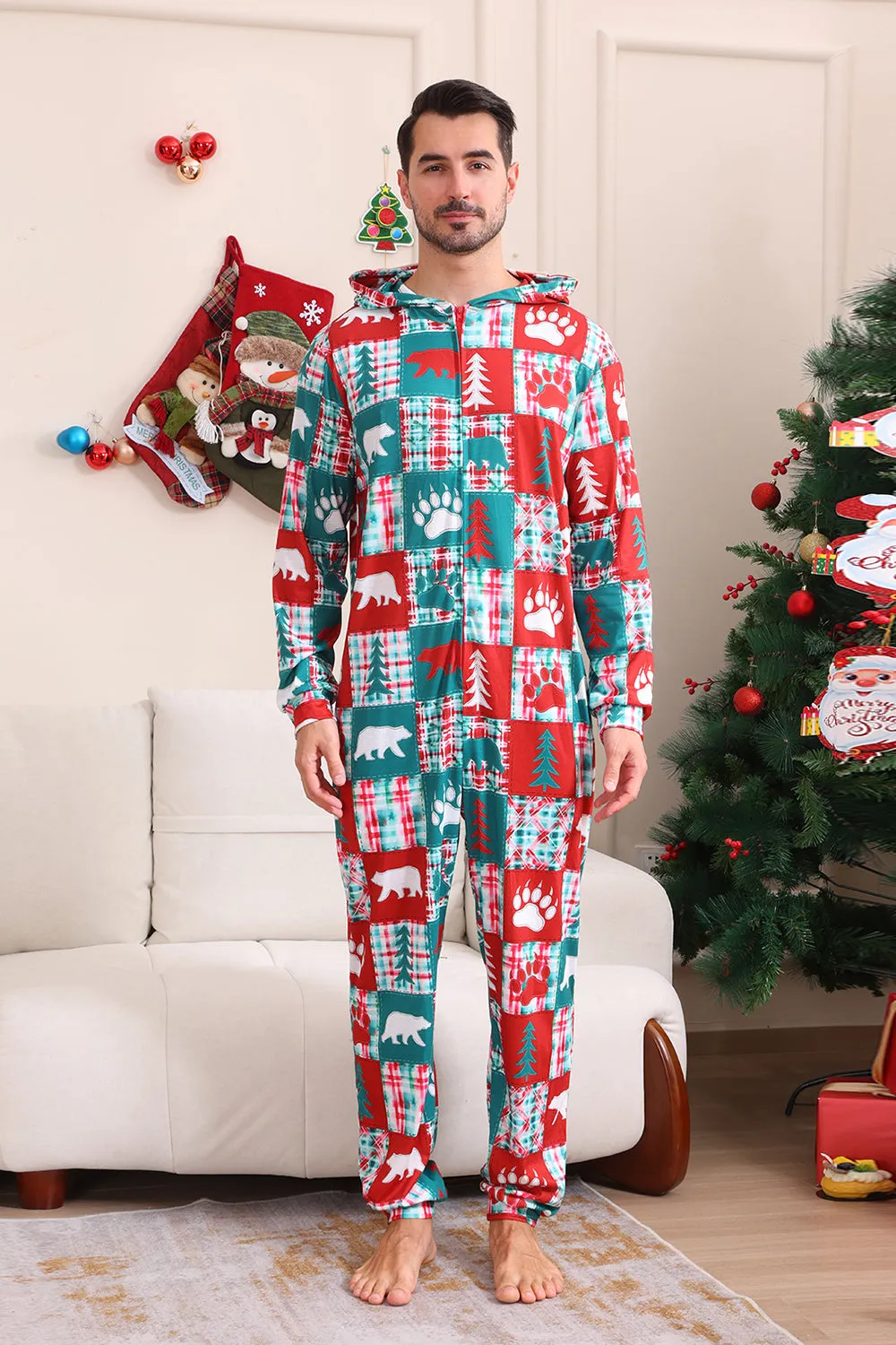 Red and Green Colorblock Christmas Hooded Family Pajama Set sold by Zapaka product image thumbnail 4