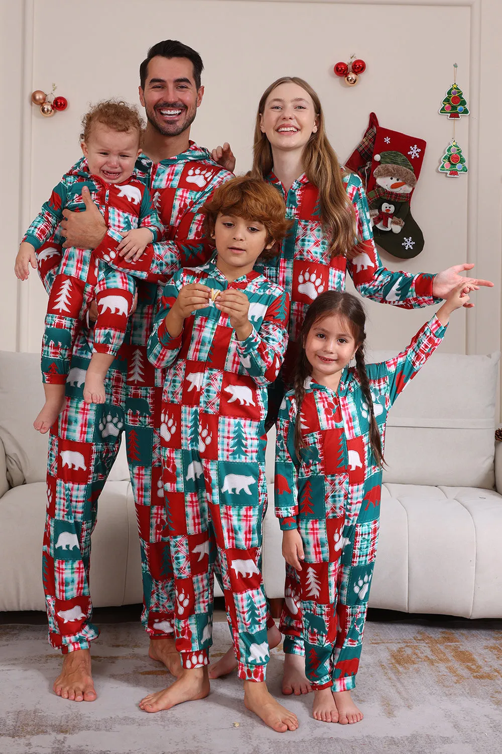 Red and Green Colorblock Christmas Hooded Family Pajama Set sold by Zapaka