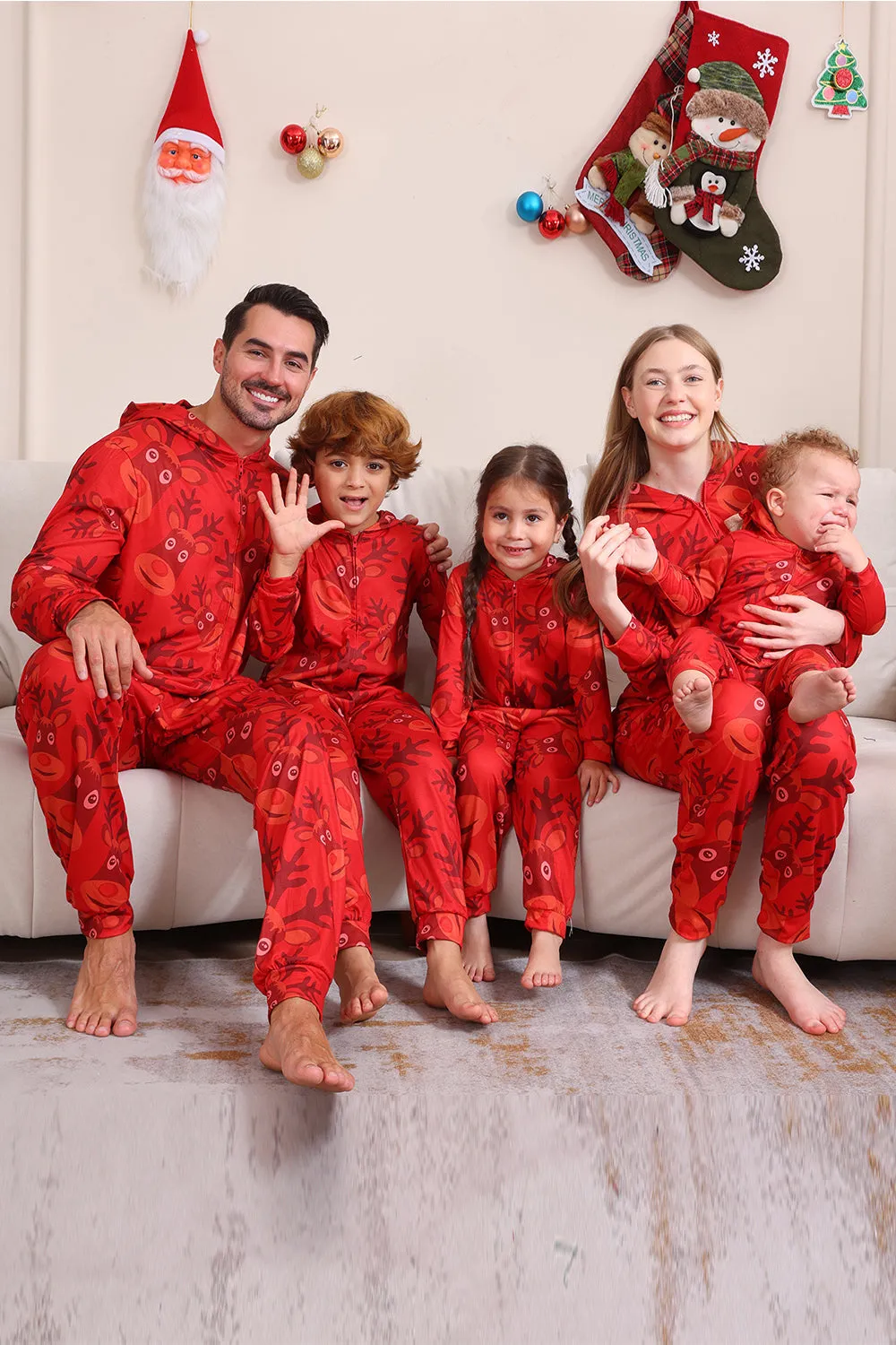 Red Patterned Hooded Family Pajama Set sold by Zapaka