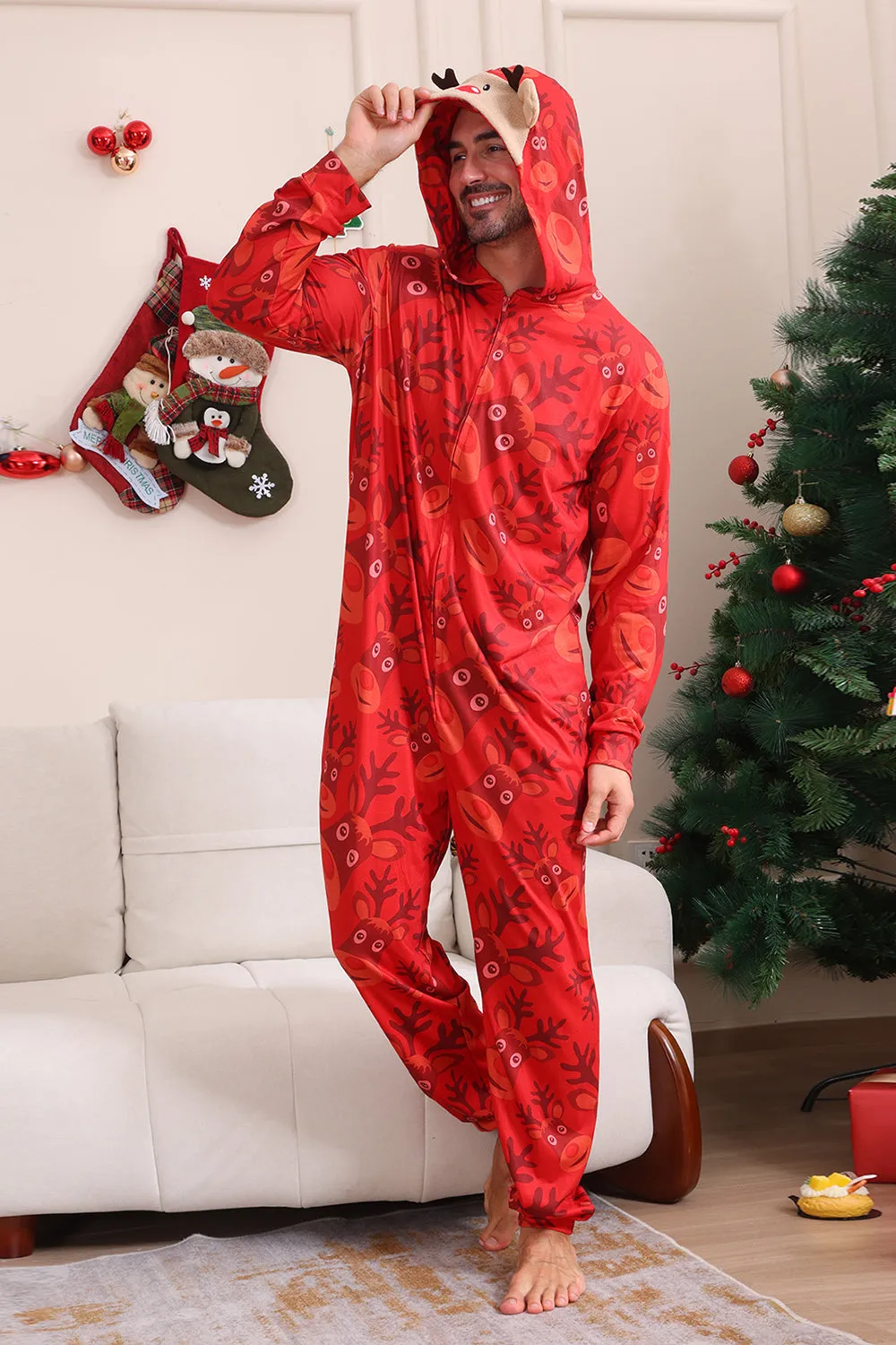 Red Patterned Hooded Family Pajama Set sold by Zapaka product image thumbnail 2