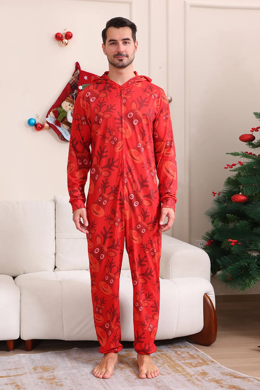 Red Patterned Hooded Family Pajama Set sold by Zapaka product image thumbnail 3