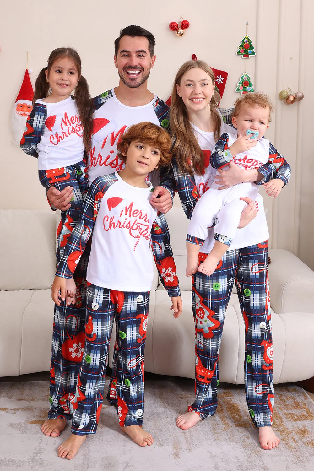 Navy Plaid Long Sleeve Family Matching Pajama Set sold by Zapaka