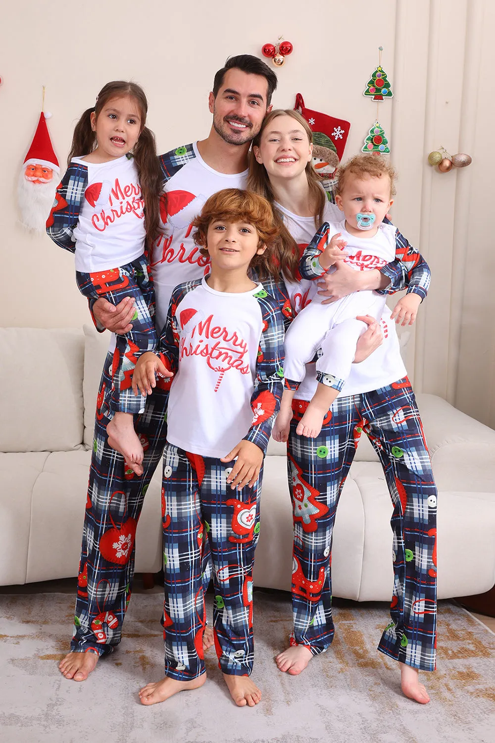 Navy Plaid Long Sleeve Family Matching Pajama Set sold by Zapaka product image thumbnail 2