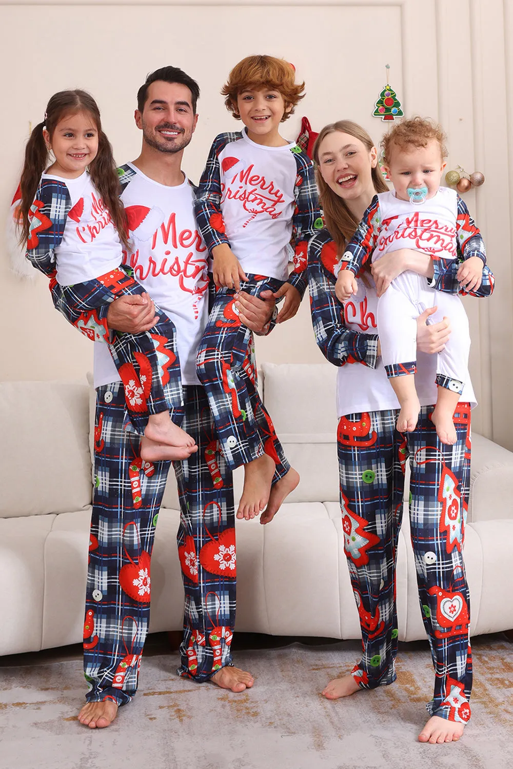 Navy Plaid Long Sleeve Family Matching Pajama Set sold by Zapaka product image thumbnail 3