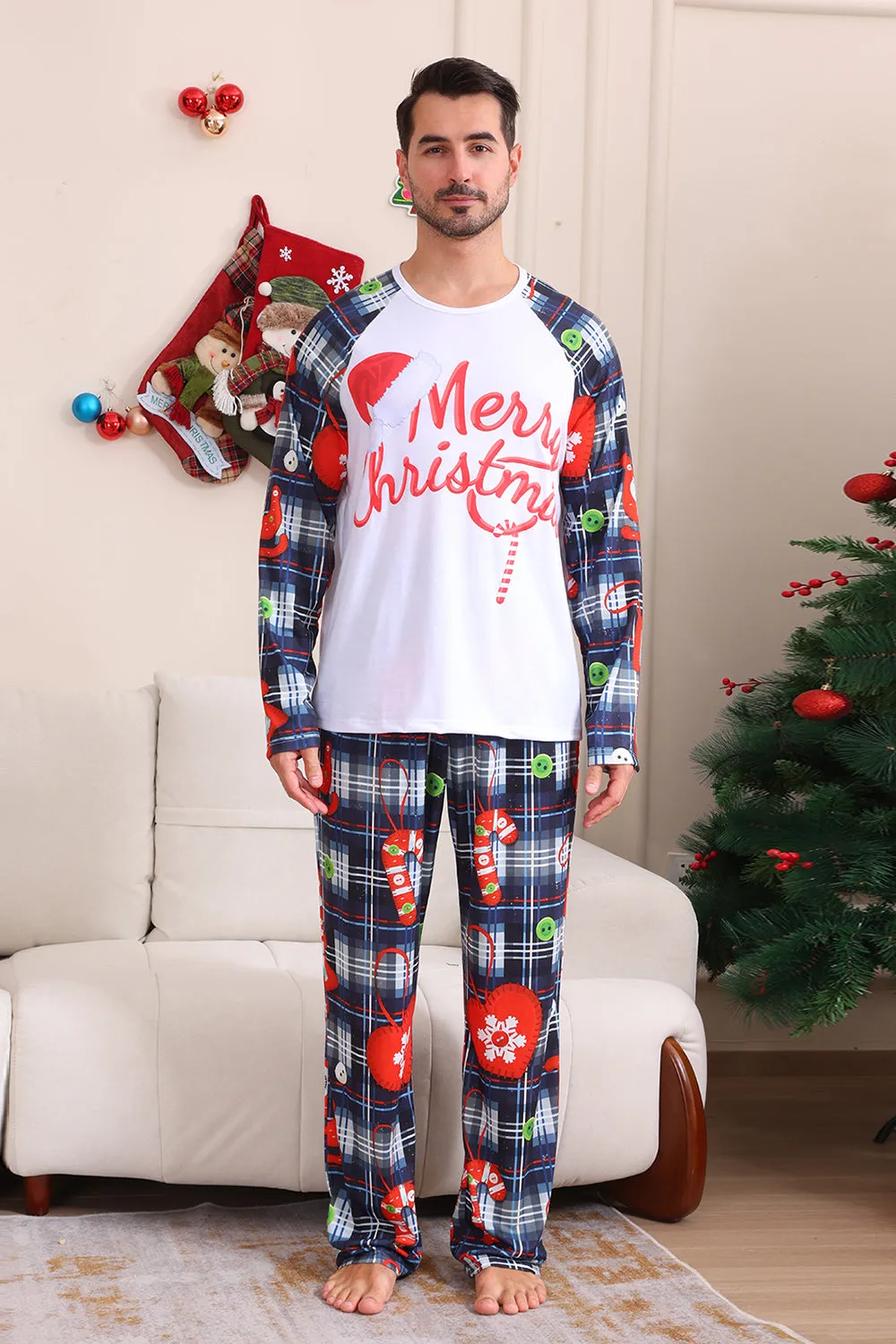 Navy Plaid Long Sleeve Family Matching Pajama Set sold by Zapaka product image thumbnail 4