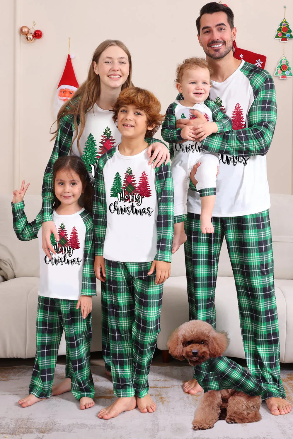 Green and White Merry Christmas Family Pajama Sets sold by Zapaka