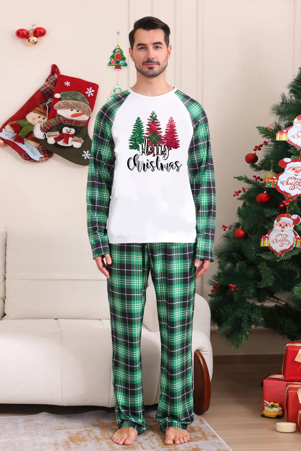 Green and White Merry Christmas Family Pajama Sets sold by Zapaka product image thumbnail 2