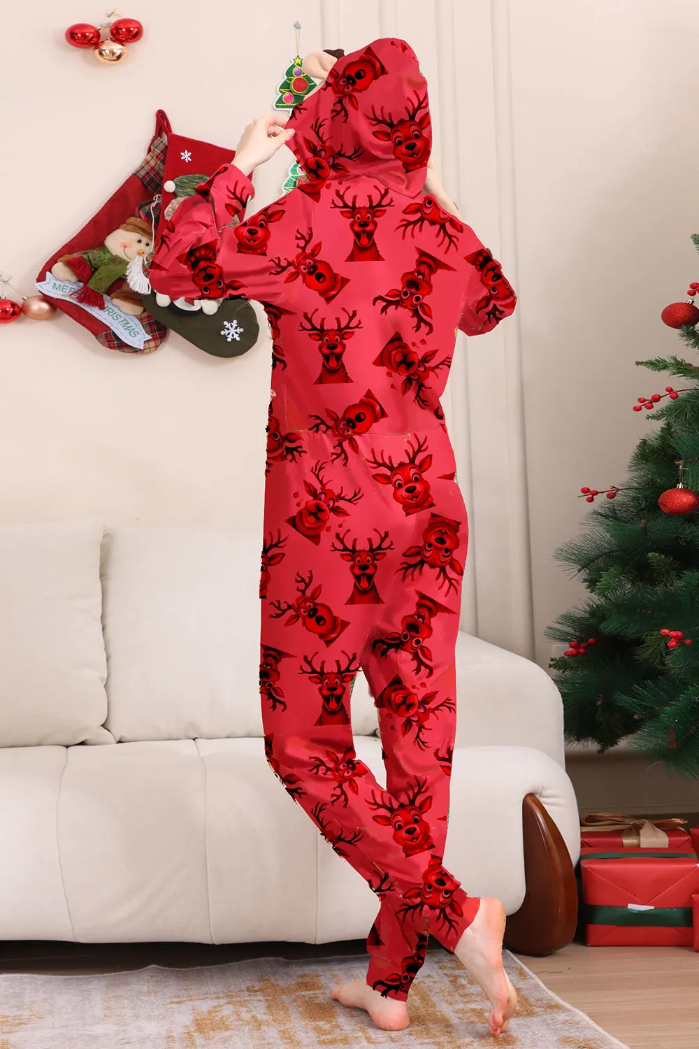 Elk Print Red Matching Christmas One Piece Pajamas sold by Zapaka product image thumbnail 5