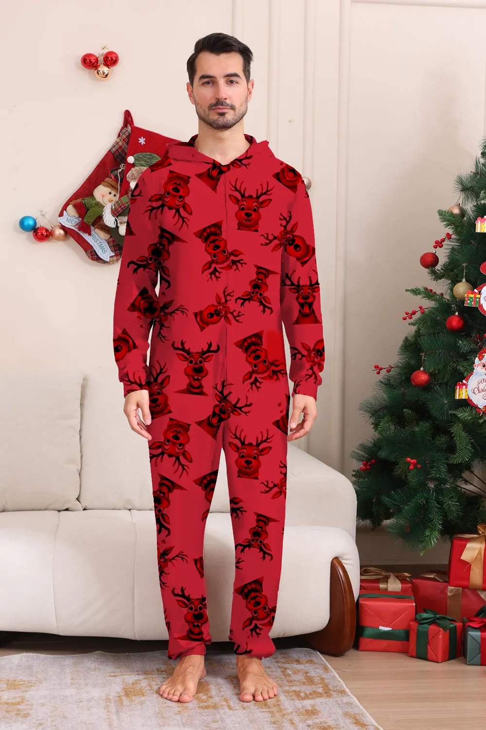 Elk Print Red Matching Christmas One Piece Pajamas sold by Zapaka product image thumbnail 2
