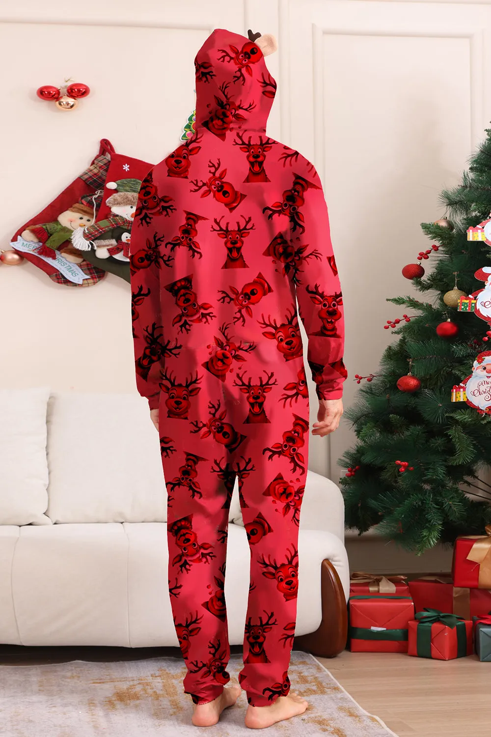 Elk Print Red Matching Christmas One Piece Pajamas sold by Zapaka product image thumbnail 3
