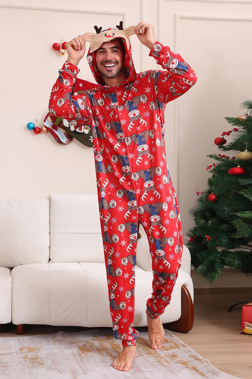 Elk Print Red Matching Christmas One Piece Pajamas sold by Zapaka product image thumbnail 3