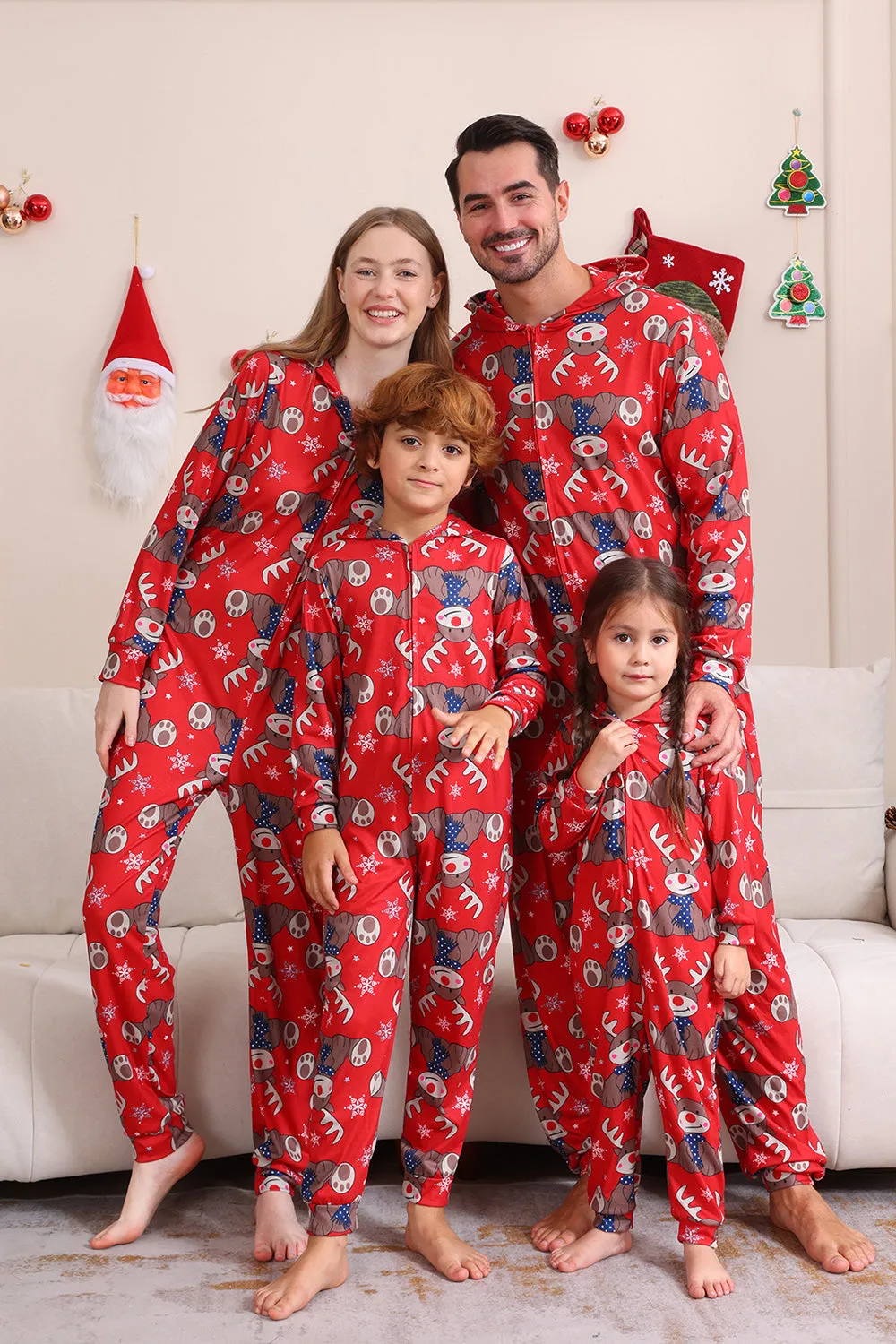 Elk Print Red Matching Christmas One Piece Pajamas sold by Zapaka