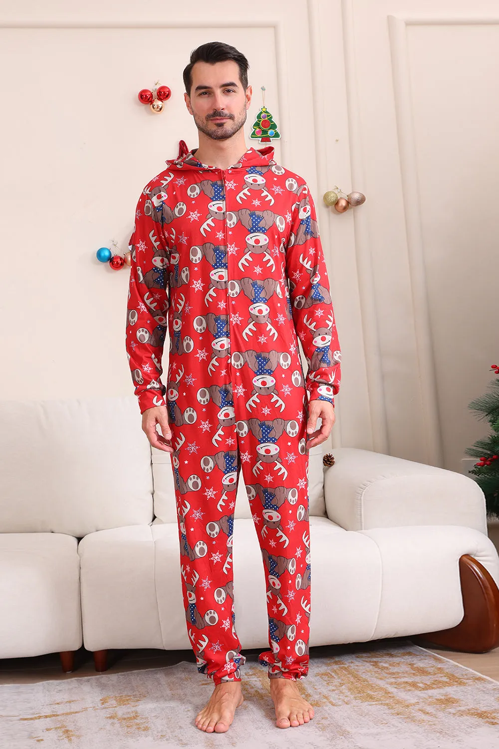 Elk Print Red Matching Christmas One Piece Pajamas sold by Zapaka product image thumbnail 5