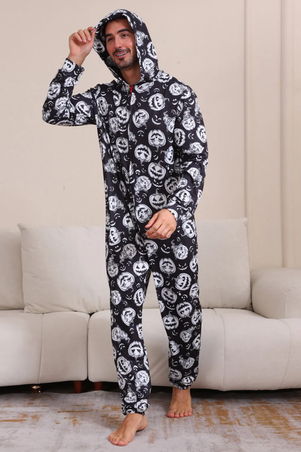 Pumpkin Print Black Matching Halloween One Piece Pajamas sold by Zapaka product image thumbnail 3