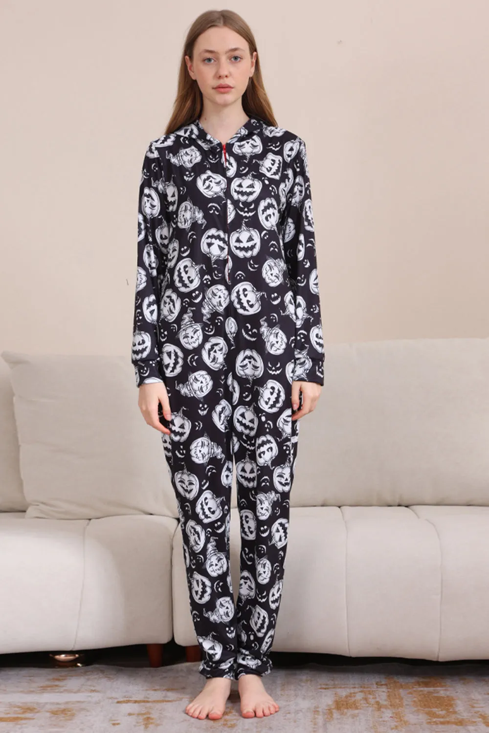 Pumpkin Print Black Matching Halloween One Piece Pajamas sold by Zapaka product image thumbnail 4