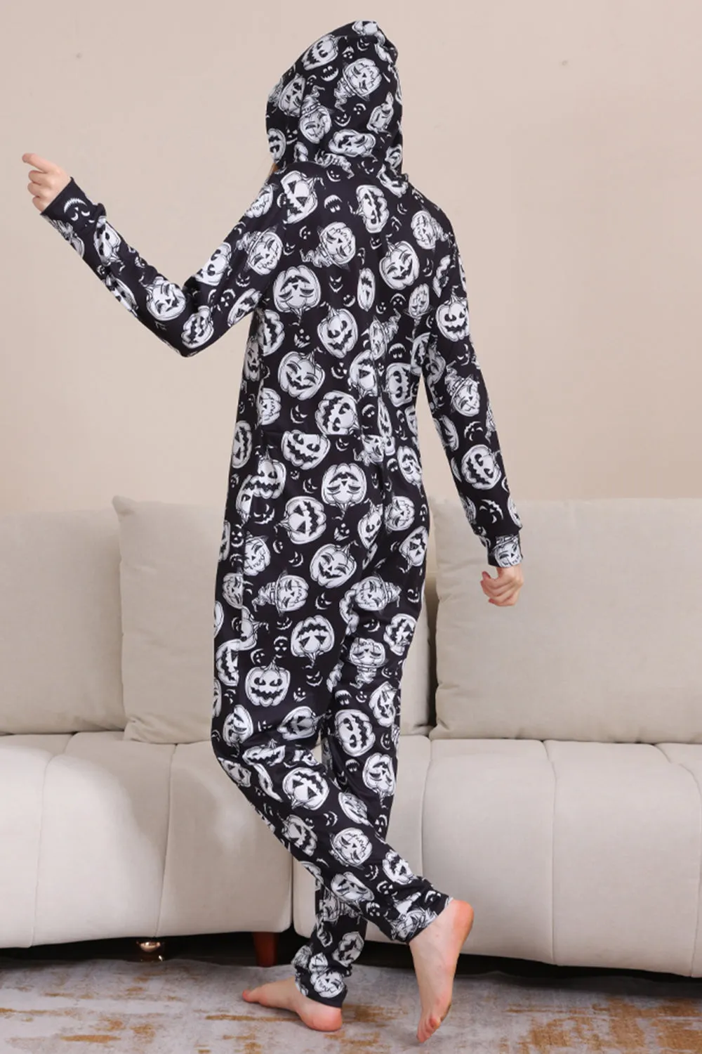 Pumpkin Print Black Matching Halloween One Piece Pajamas sold by Zapaka product image thumbnail 5