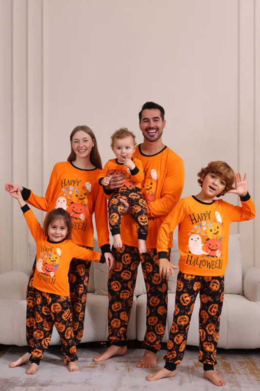 Pumpkin Print Orange Halloween Family Pajamas Set sold by Zapaka