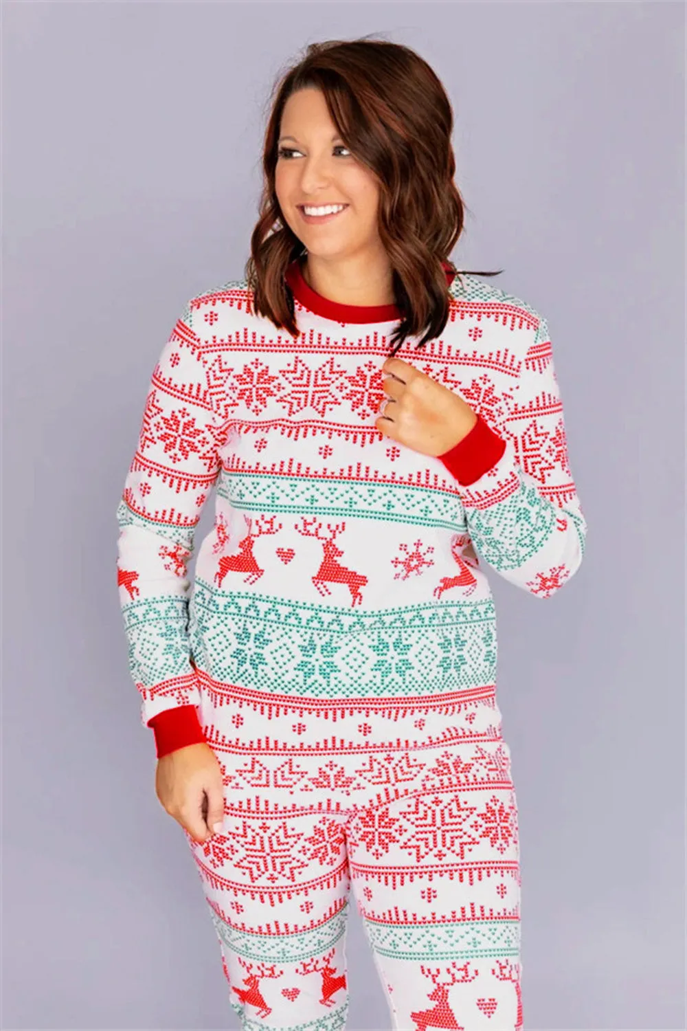 Snowflake And Deer Print Grey Family Matching Christmas Pajamas Set sold by Zapaka product image thumbnail 4