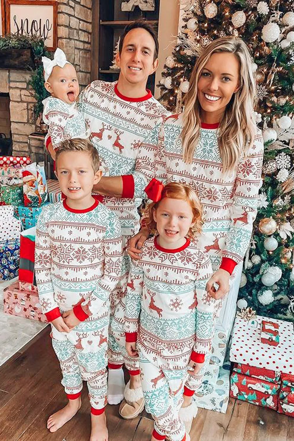 Snowflake And Deer Print Grey Family Matching Christmas Pajamas Set sold by Zapaka
