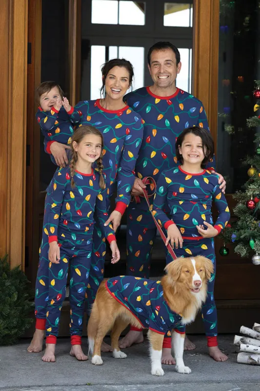 Dark Blue Color Light Bulb Print Family Matching Pajamas Set made by Zapaka