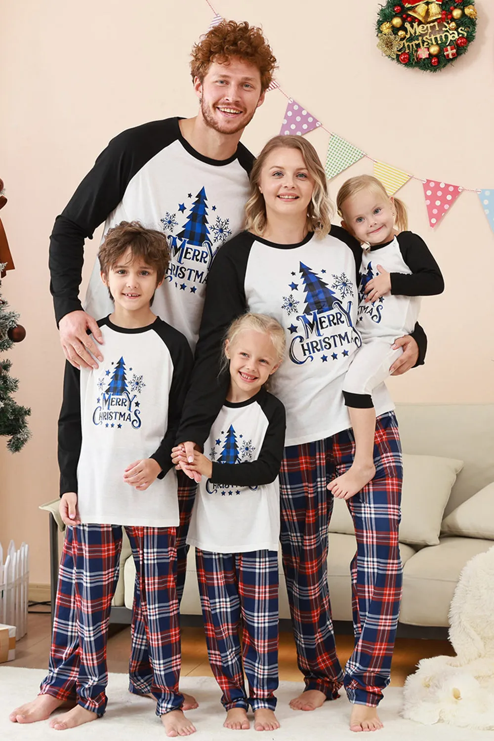 Black Blue Tree Print Family Christmas Pajamas sold by Zapaka product image thumbnail 3