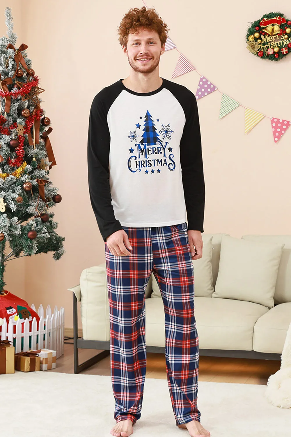 Black Blue Tree Print Family Christmas Pajamas sold by Zapaka product image thumbnail 4