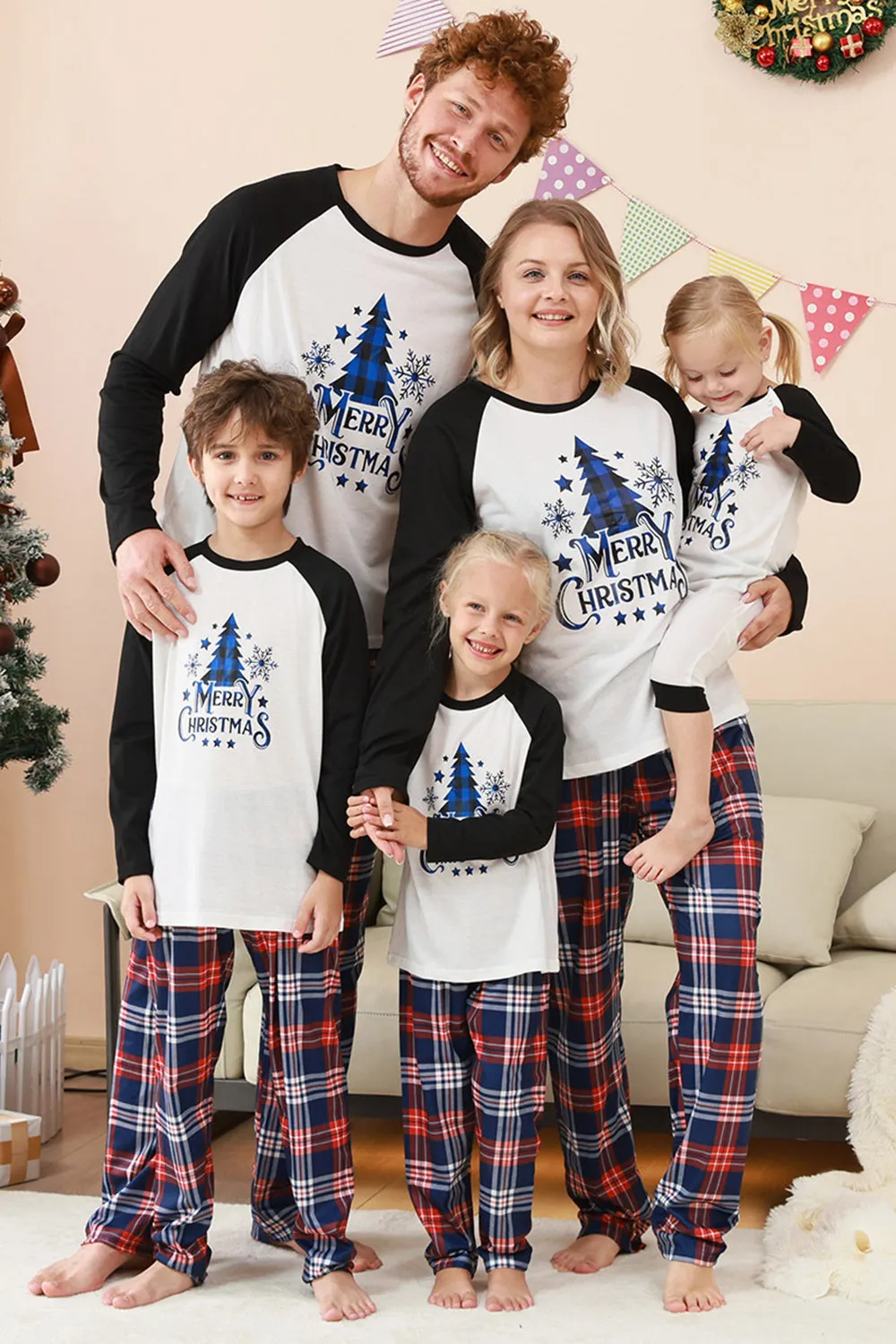 Black Blue Tree Print Family Christmas Pajamas sold by Zapaka