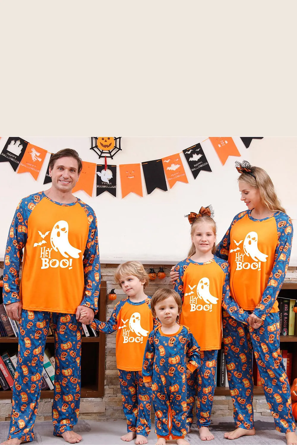 Orange Pumpkin Print Family Halloween Pajamas (Long Sleeves) sold by Zapaka