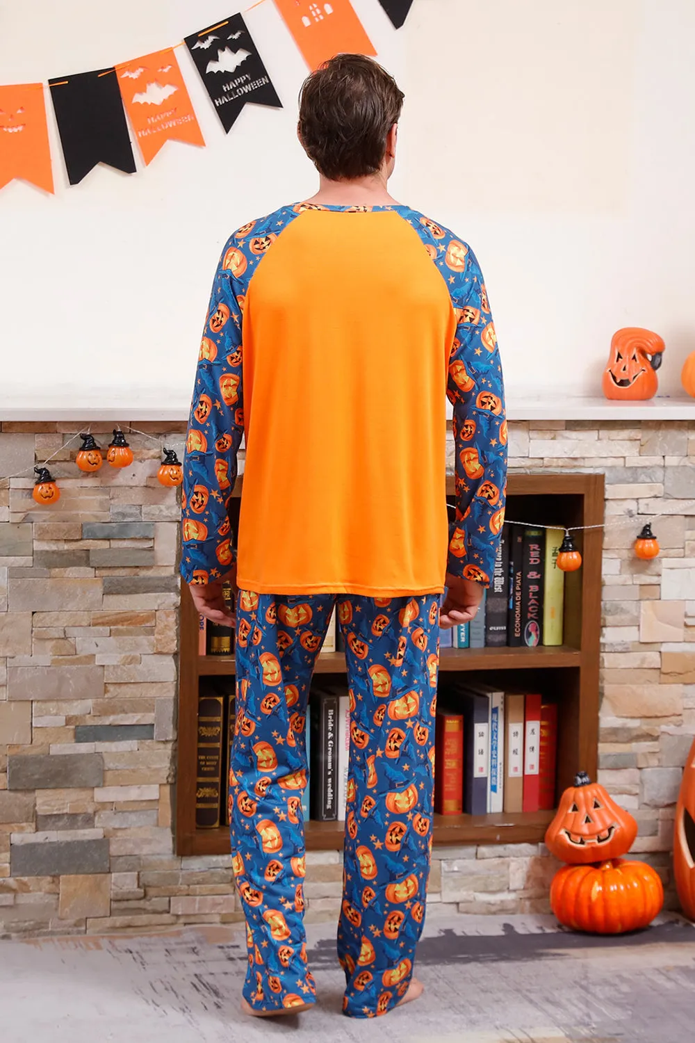 Orange Pumpkin Print Family Halloween Pajamas (Long Sleeves) sold by Zapaka product image thumbnail 5