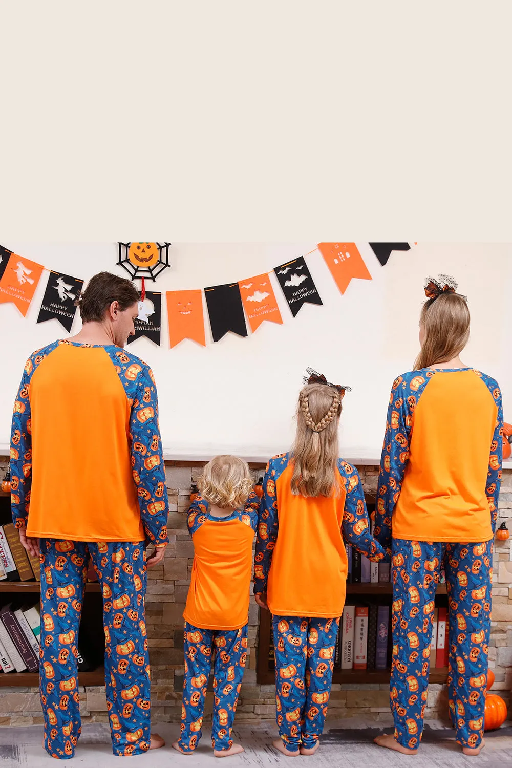 Orange Pumpkin Print Family Halloween Pajamas (Long Sleeves) sold by Zapaka product image thumbnail 2