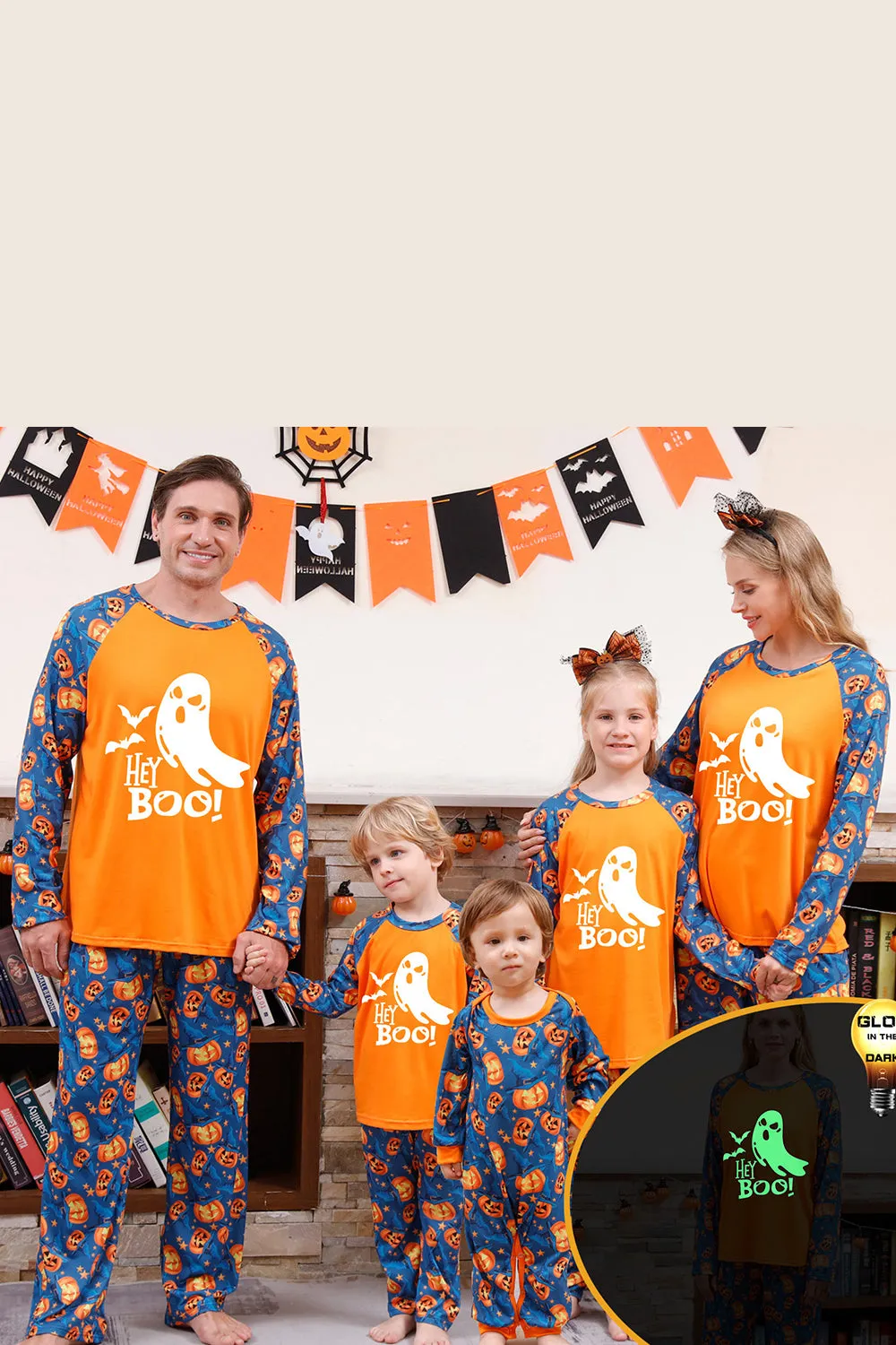 Orange Pumpkin Print Family Halloween Pajamas (Long Sleeves) sold by Zapaka product image thumbnail 3