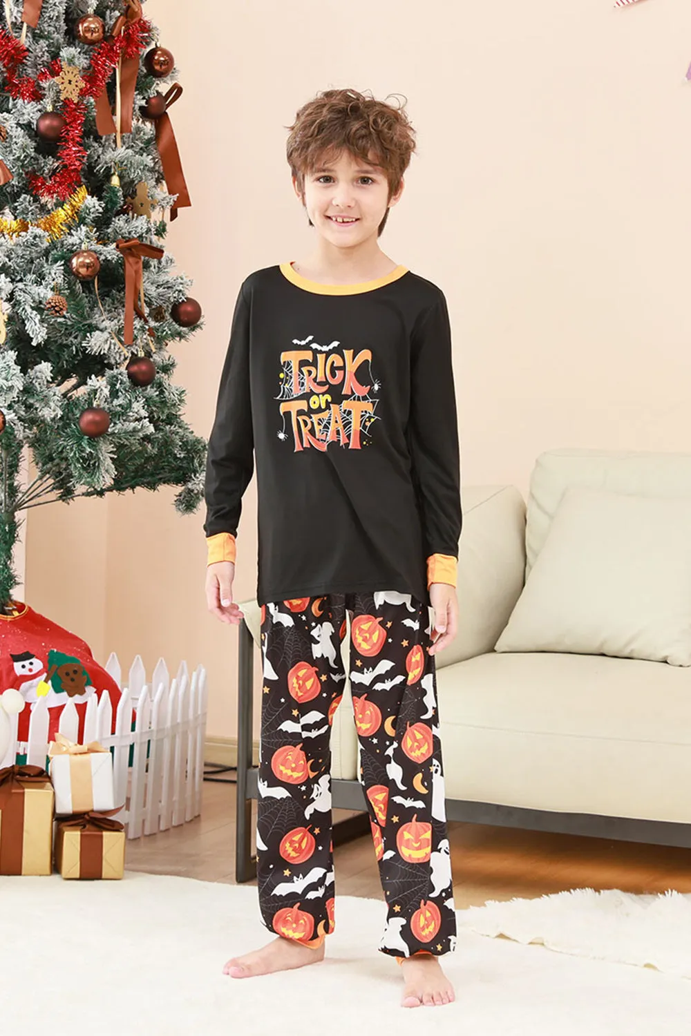 Black Halloween Pumpkin Printed Family Pajamas Set sold by Zapaka product image thumbnail 4