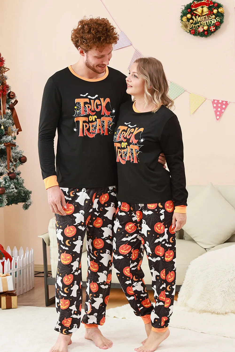 Black Halloween Pumpkin Printed Family Pajamas Set sold by Zapaka product image thumbnail 3